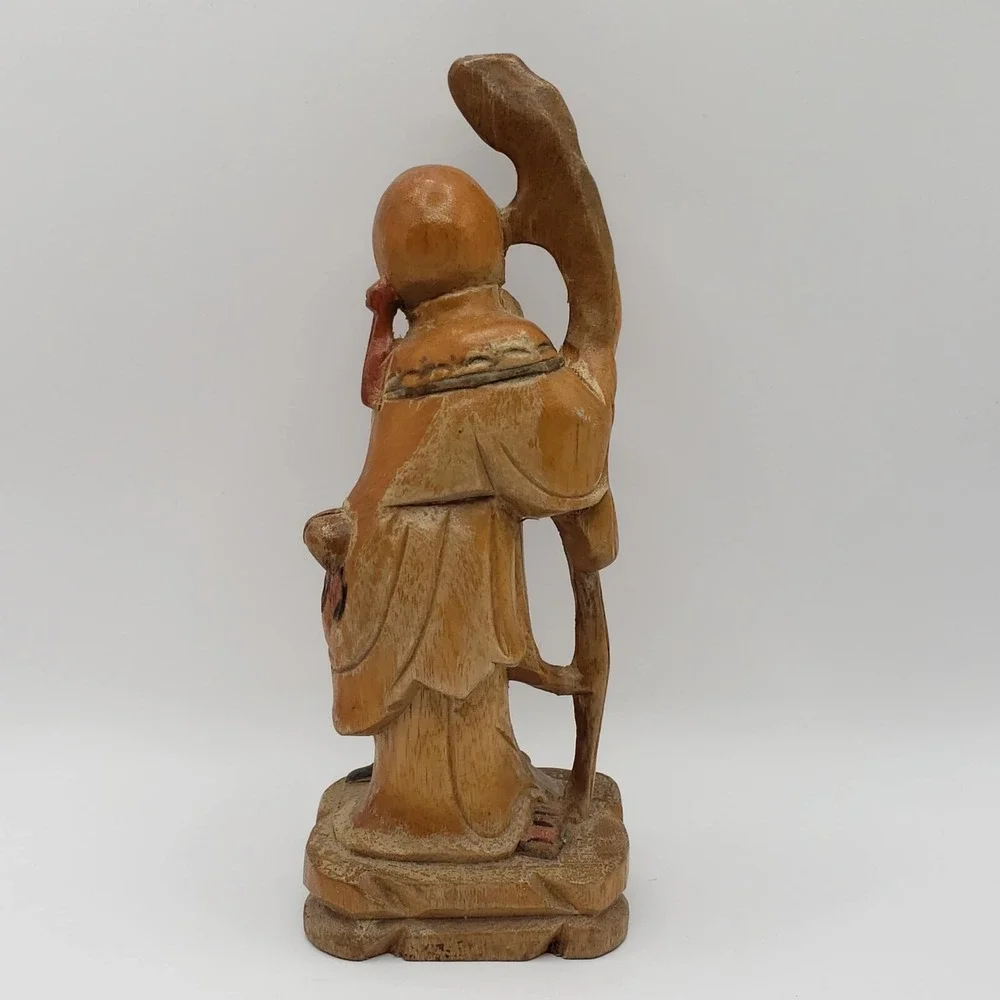 Chinese God of Longevity Statue Shou Lao Shou Hand Carved Wood Statue